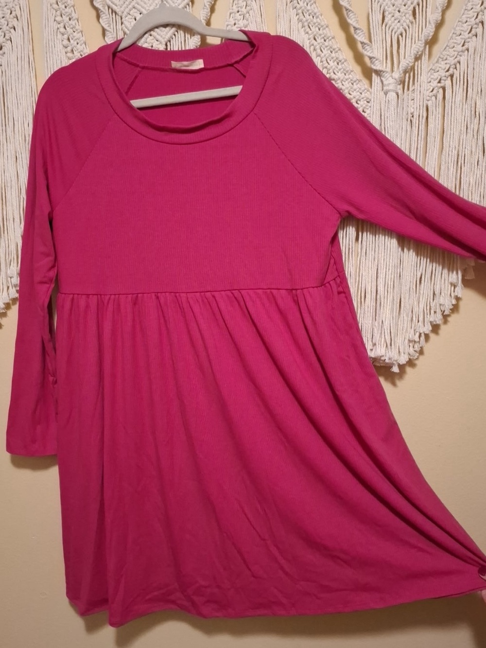Beeson River Ribbed Long Sleeve baby doll dress hot pink